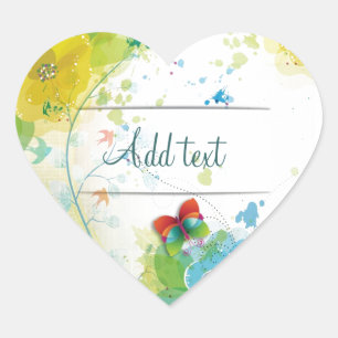 Pegatina En Forma De Corazón Hermosa flor de moda de Guay salpicando mariposa