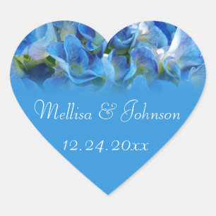 Pegatina En Forma De Corazón hermosa hortensia azul novia y novio boda