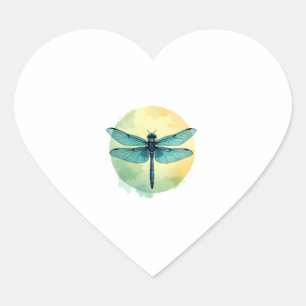 Pegatina En Forma De Corazón Hermosa libélula verde Watercolor Arte Insectos Lo