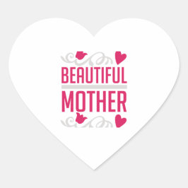 Pegatina En Forma De Corazón Hermosa Madre Tipografía de Corazón Floral Elegant
