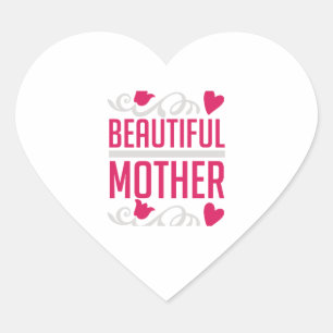 Pegatina En Forma De Corazón Hermosa Madre Tipografía de Corazón Floral Elegant