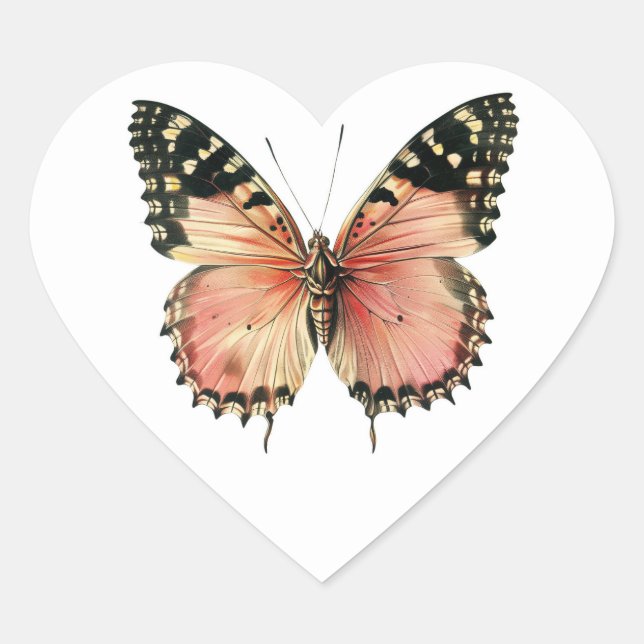 Pegatina En Forma De Corazón Hermosa Mariposa En Sticker Con Forma De Corazón (Anverso)