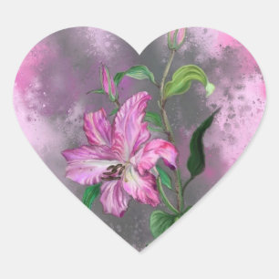 Pegatina En Forma De Corazón Hermosa pintura rosa lirio morado 