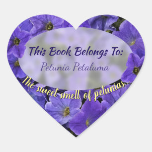 Pegatina En Forma De Corazón Hermosa placa violeta azul de flores Petunia