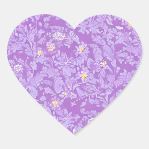 Pegatina En Forma De Corazón Hermosas flores moradas y amarillas
