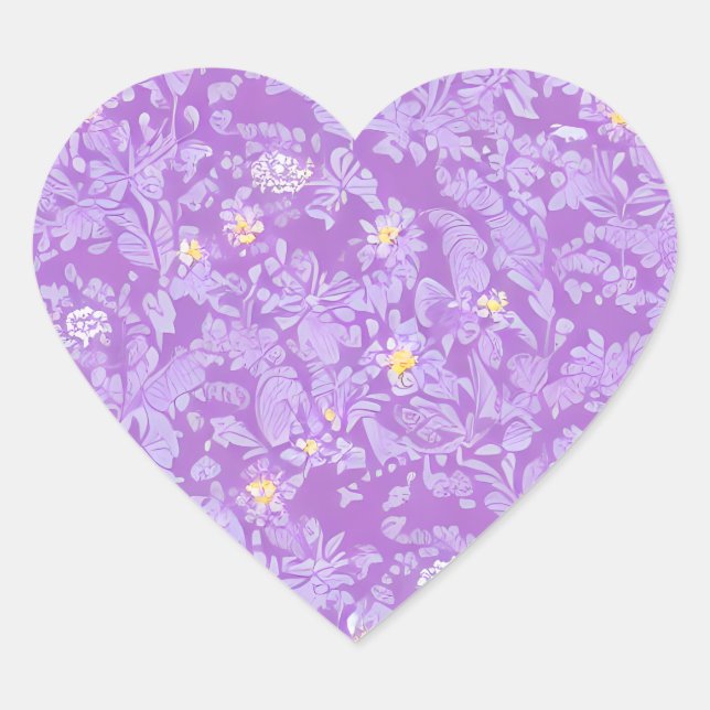 Pegatina En Forma De Corazón Hermosas flores moradas y amarillas (Anverso)