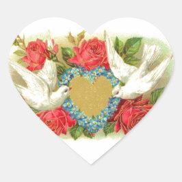 Pegatina En Forma De Corazón Hermosas palomas de San Valentín y Rosas