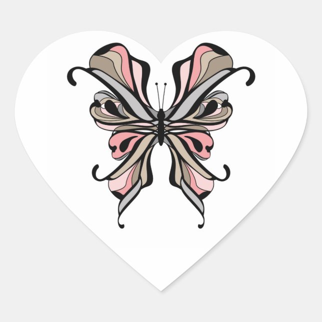 Pegatina En Forma De Corazón Hermosas y elegantes fantasías de mariposas negras (Anverso)