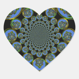 Pegatina En Forma De Corazón Hermoso arte de caleidoscopio azul real negro geni