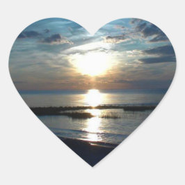Pegatina En Forma De Corazón Hermoso corazón de puesta de sol oceánica romántic