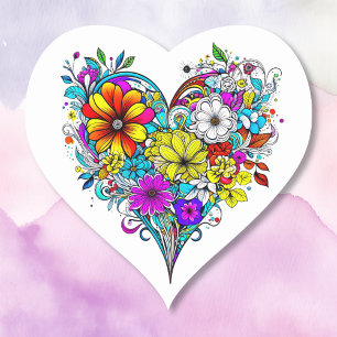 Pegatina En Forma De Corazón Hermoso Corazón Floral Día de San Valentín
