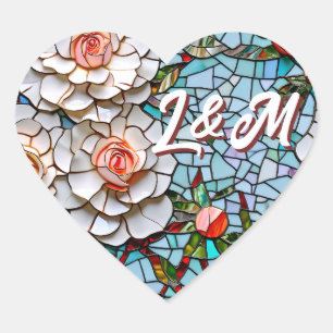 Pegatina En Forma De Corazón Hermoso mosaico de vidrio y azulejos teñidos