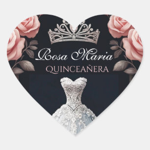Pegatina En Forma De Corazón Hermoso Rosa español de Quinceañera