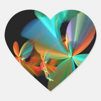 Pegatina En Forma De Corazón Hermosos Petales de flores de arte fractal Verde a