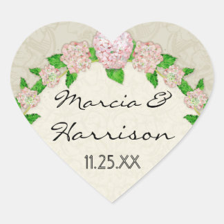 Pegatina En Forma De Corazón Hidrangea rosa Lace Floral Elegante Bodas Formales
