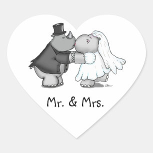 Pegatina en forma de corazón Hippo Bride y Rhino G