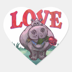 Pegatina En Forma De Corazón Hippopótamo El día de San Valentín