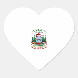 Pegatina En Forma De Corazón Hippopotamus Navidad Hippo Sombrero Santa Árboles 