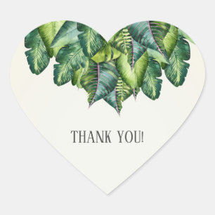 Pegatina En Forma De Corazón Hojas de Jungla Tropical Verde Botánica Boda
