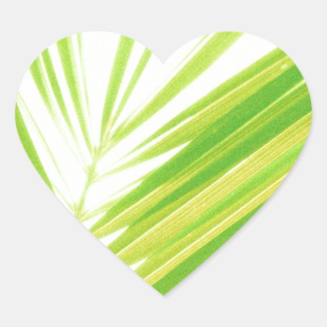 Pegatina En Forma De Corazón Hojas de palma verde pálido (Anverso)