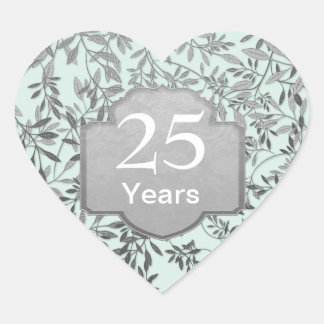 Pegatina En Forma De Corazón Hojas de plata 25° aniversario Boda