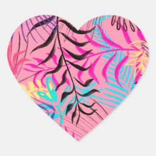 Pegatina En Forma De Corazón Hojas tropicales