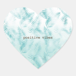 Pegatina En Forma De Corazón Hojas tropicales de Mint Aqua Ombre