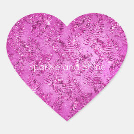 Pegatina En Forma De Corazón Hojas tropicales de Purpurina rosa