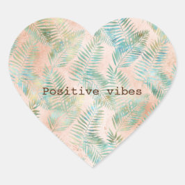 Pegatina En Forma De Corazón Hojas tropicales verdes de Peach Aqua