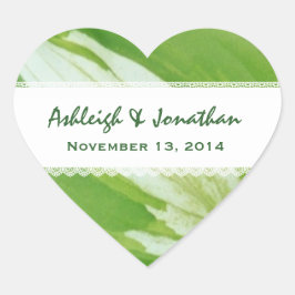 Pegatina En Forma De Corazón Hojas verdes y blancas y encaje V04