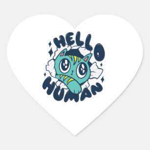 Pegatina En Forma De Corazón Hola gato humano