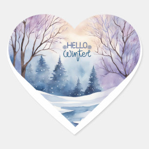 Pegatina En Forma De Corazón Hola invernal Watercolor Heart