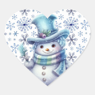 Pegatina En Forma De Corazón Hombre de Nieve de Invierno