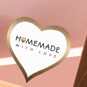 Pegatina En Forma De Corazón Homemade with Love Bronze Heart Shaped Label