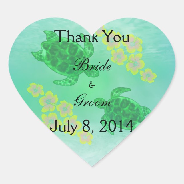 Pegatina En Forma De Corazón Honu Boda hawaiano gracias (Anverso)
