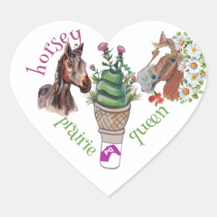 Pegatina En Forma De Corazón horsey prairie queen con flores