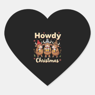 Pegatina En Forma De Corazón Howdy Christmas Funny Highland Cow Xmas Cows Lover