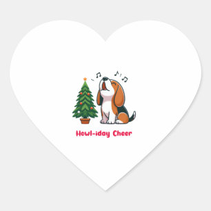 Pegatina En Forma De Corazón Howl-iday Cheer Beagle Con Un Diseño De Árbol De N