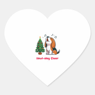 Pegatina En Forma De Corazón Howl-iday Cheer Beagle Con Un Diseño De Árbol De N