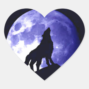 Pegatina En Forma De Corazón Howling Wolf & Fullmoon