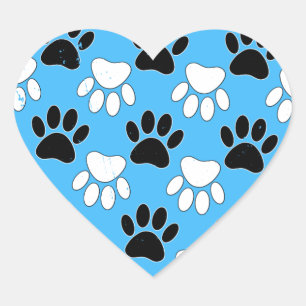 Pegatina En Forma De Corazón Huellas de patas negras y blancas angustiadas sobr