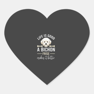 Pegatina En Forma De Corazón Huesos de perro Bichon Frise Pelo Blanco La Vida E