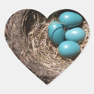 Pegatina En Forma De Corazón Huevos Robin azules de nido de pájaro rústico cura