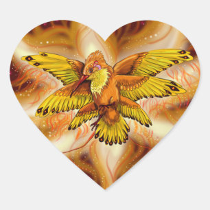 Pegatina En Forma De Corazón Hummingbird Pheonix Corazón de la Llama