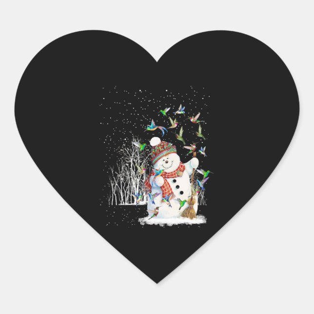 Pegatina En Forma De Corazón Hummingbird Snowman Feliz Navidad (Anverso)
