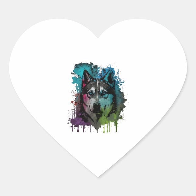 Pegatina En Forma De Corazón Husky Dog (Anverso)
