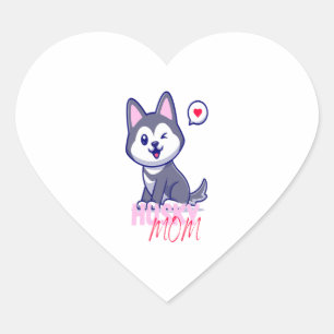 Pegatina En Forma De Corazón Husky Dog Mom Cute Kawaii Puppy