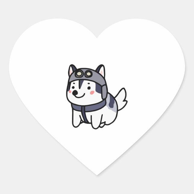 Pegatina En Forma De Corazón Husky Pilot Dog Lover Malamute (Anverso)