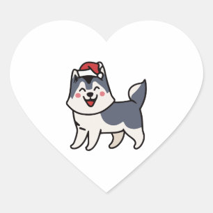 Pegatina En Forma De Corazón Husky Santa Dog Lover Malamute