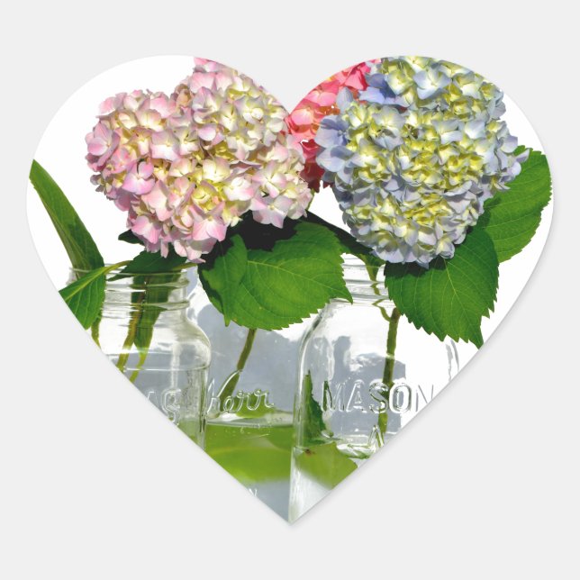 Pegatina En Forma De Corazón Hydrangeas y Mason jar (Anverso)